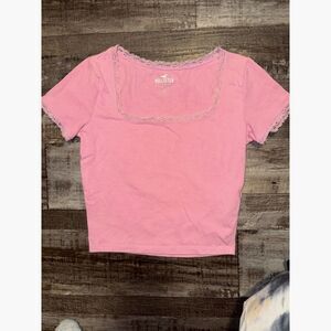 Hollister Pink Lace Baby Tee Croptop Women's Small